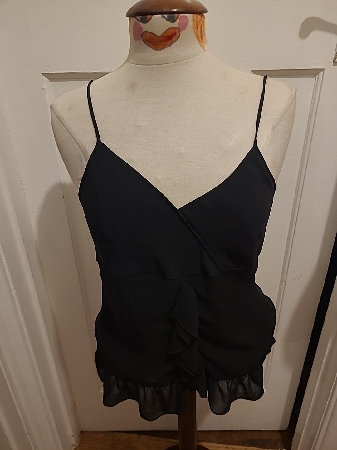 Ladies Next Size 16 Black Lined Sleeveless Blouse Strappy