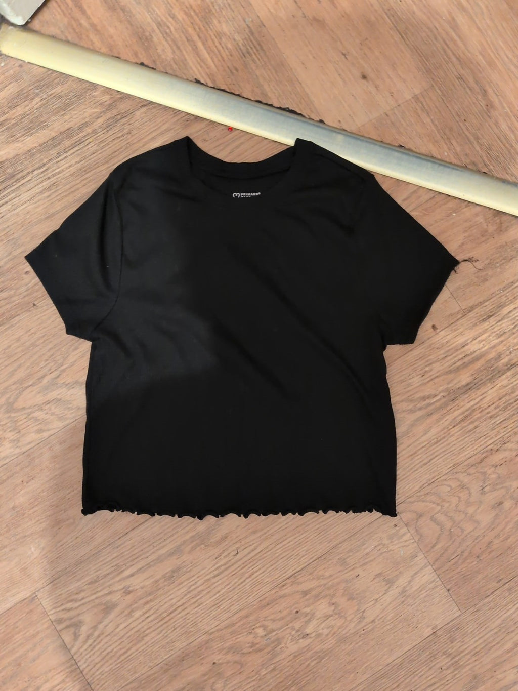 Primark XS Black Scallop Hem Short Sleeve T-shirt