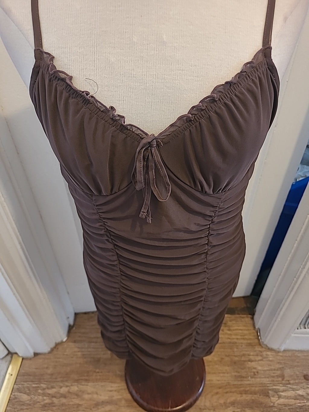 Ladies Divided Size Medium Brown Ruched Sleeveless Dress