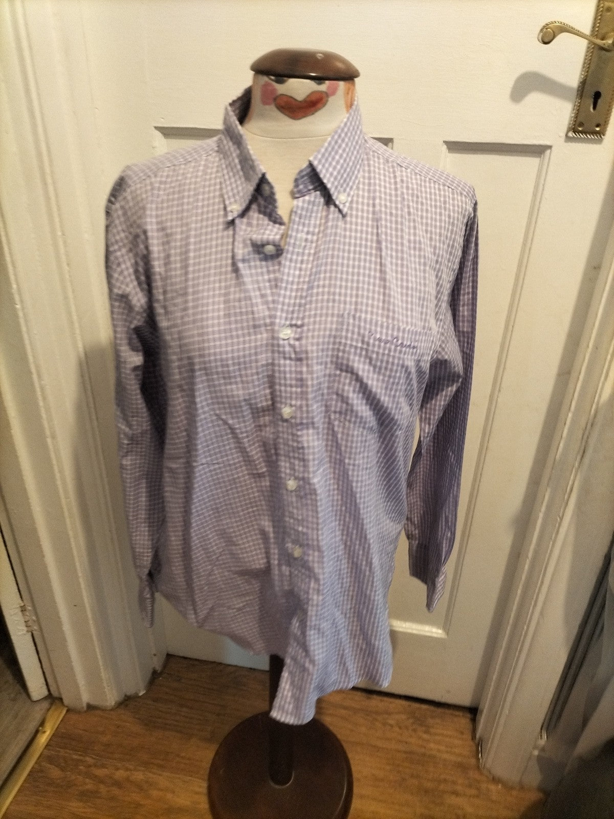 Mens Pierre Cardin Size Medium Regular Fit Purple Check Shirt