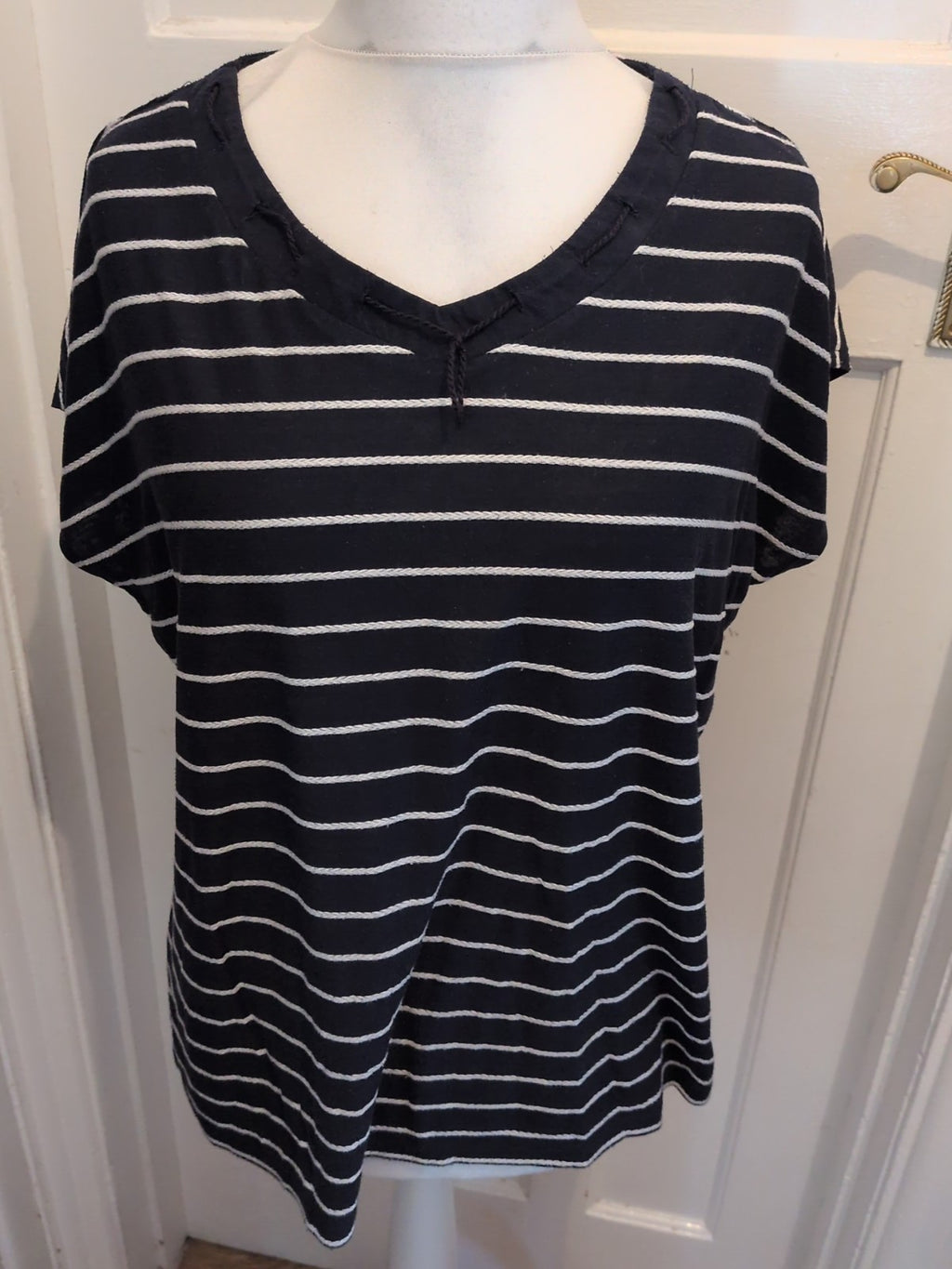 XL Navy And White Striped Short Sleeve Blouse