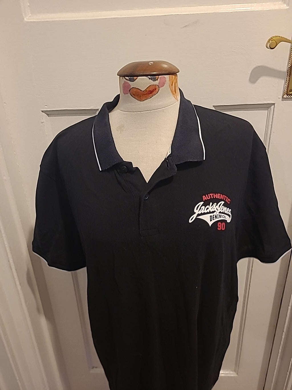 Mens Jack Jones Core Size Large Black Polo Short Sleeved