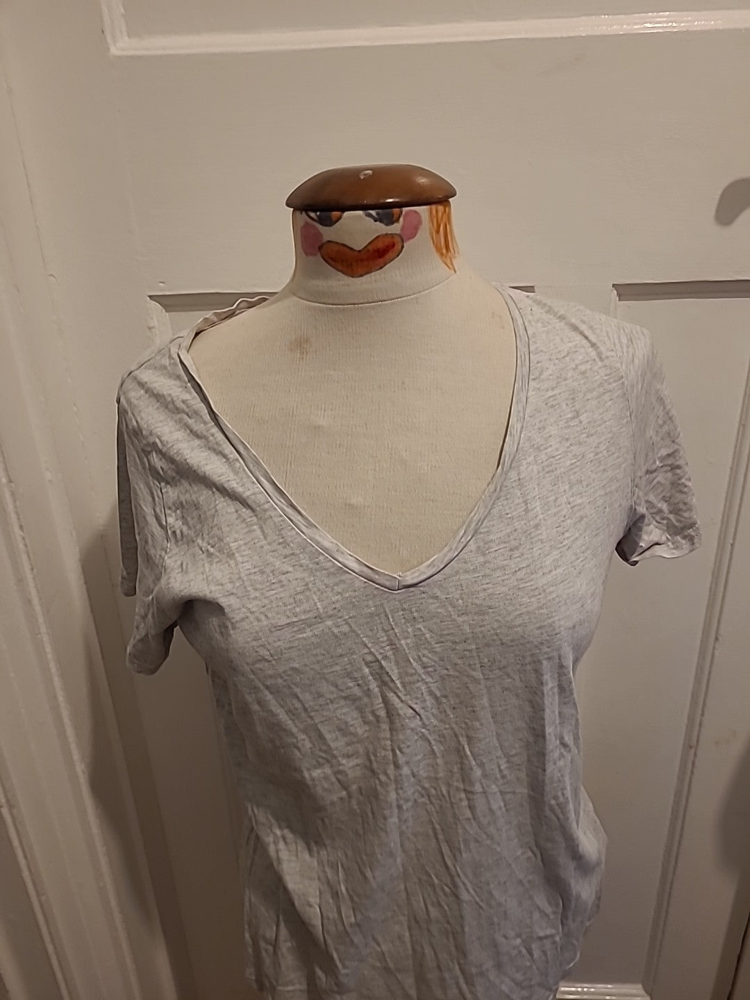Ladies F&F Size 12-14 Grey V Neck Short Sleeved Pyjama Top