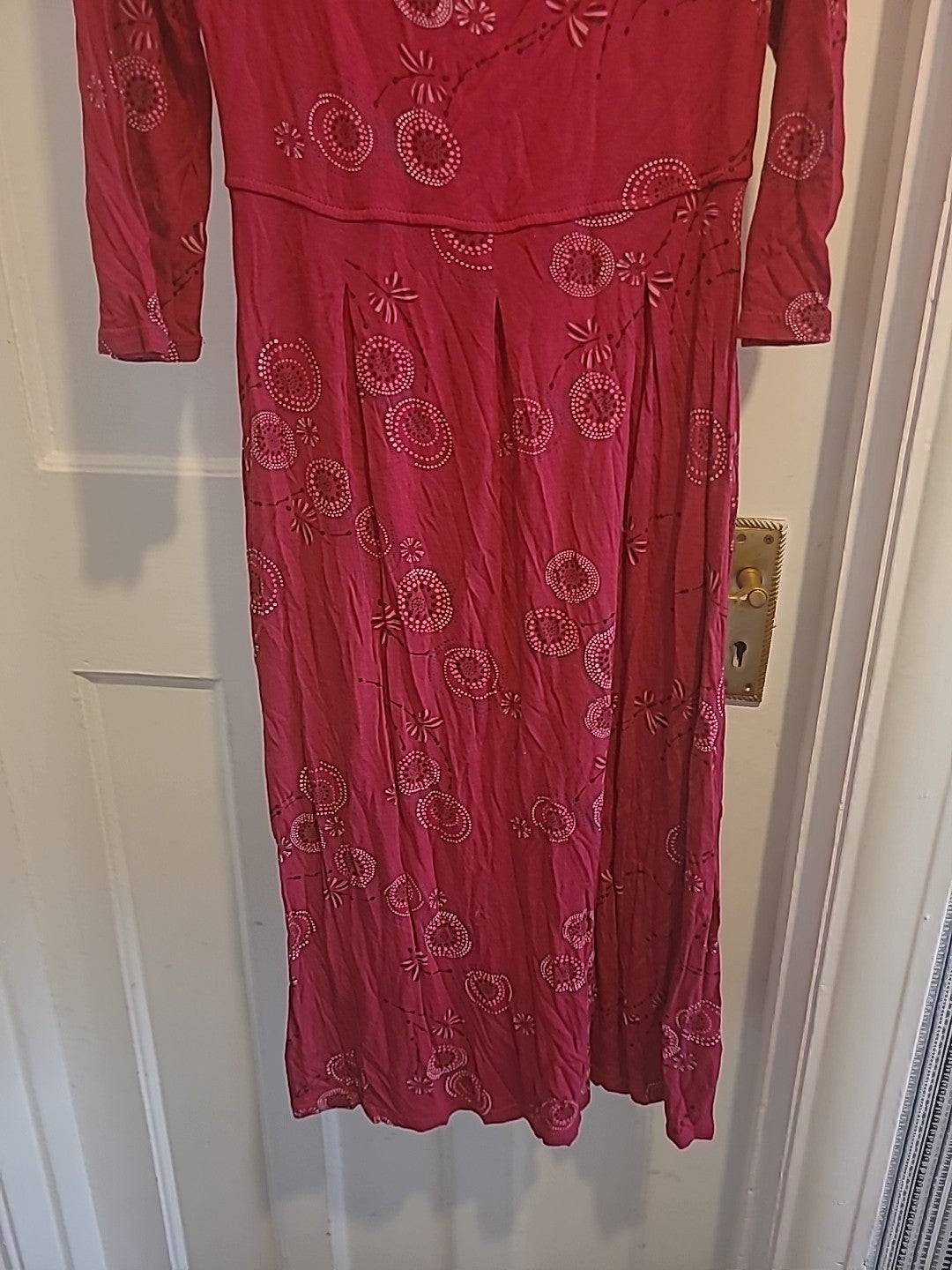 Ladies White Stuff Size 10 Red Mid Sleeved Scoop Neck Dress