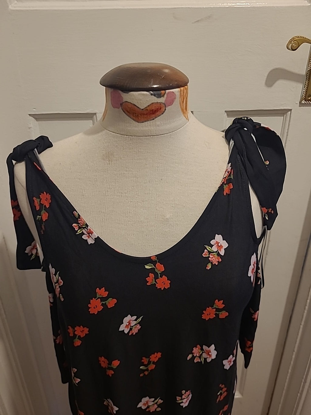 Ladies George Size 12 Black Red Yellow Floral Open Shoulder Short Sleeved Dress