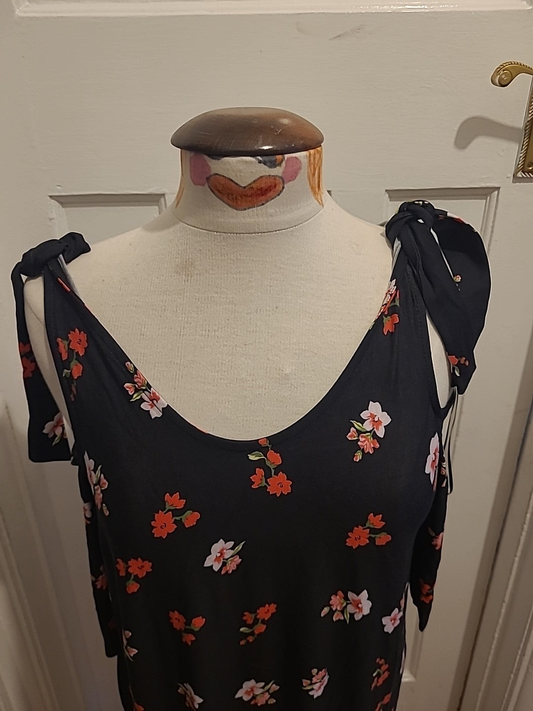 Ladies George Size 12 Black Red Yellow Floral Open Shoulder Short Sleeved Dress