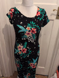 Primark 16 Black Floral Short Sleeve Dress