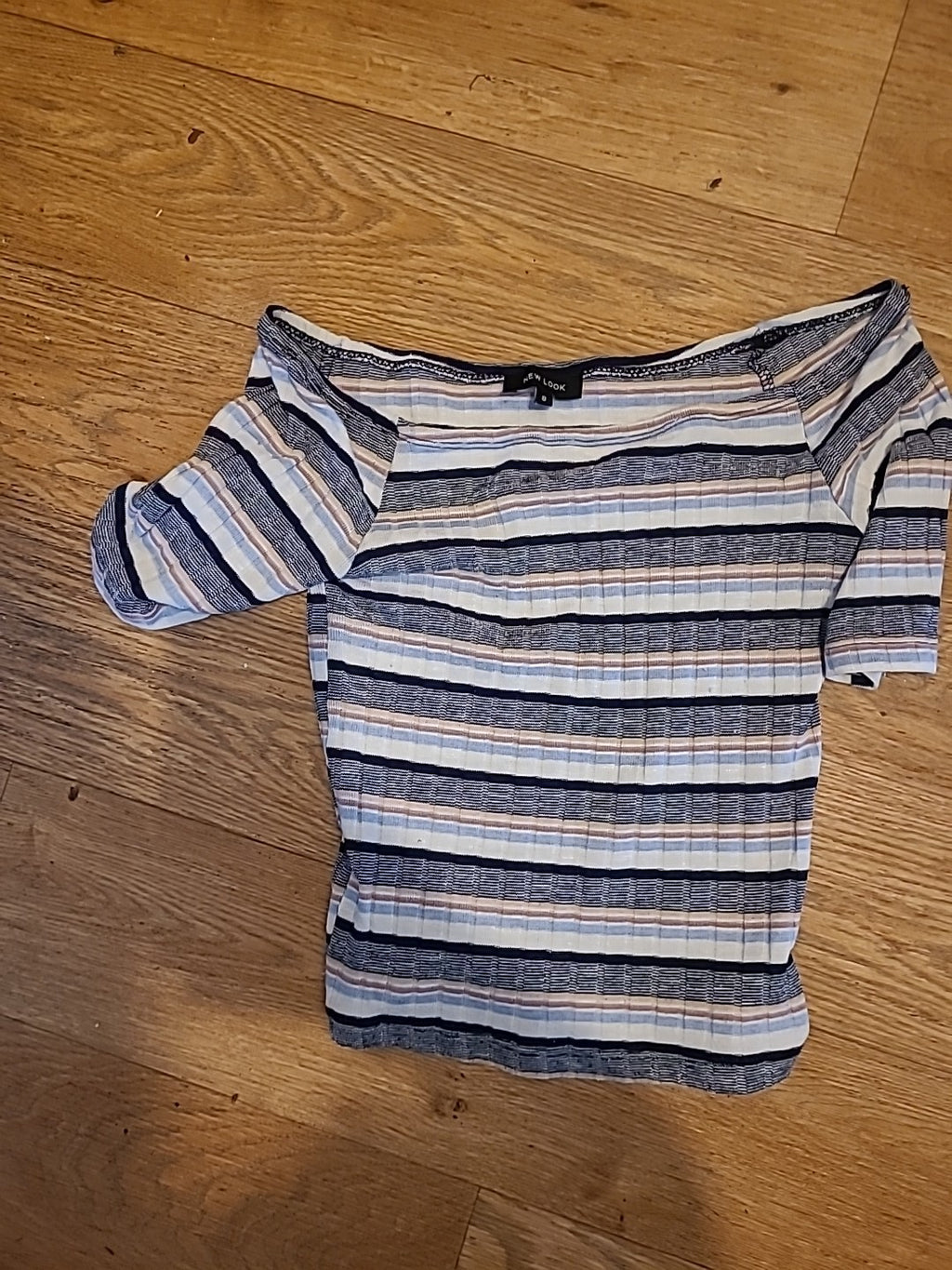 Ladies New Look Size 8 Multi Striped Short Sleeved Top