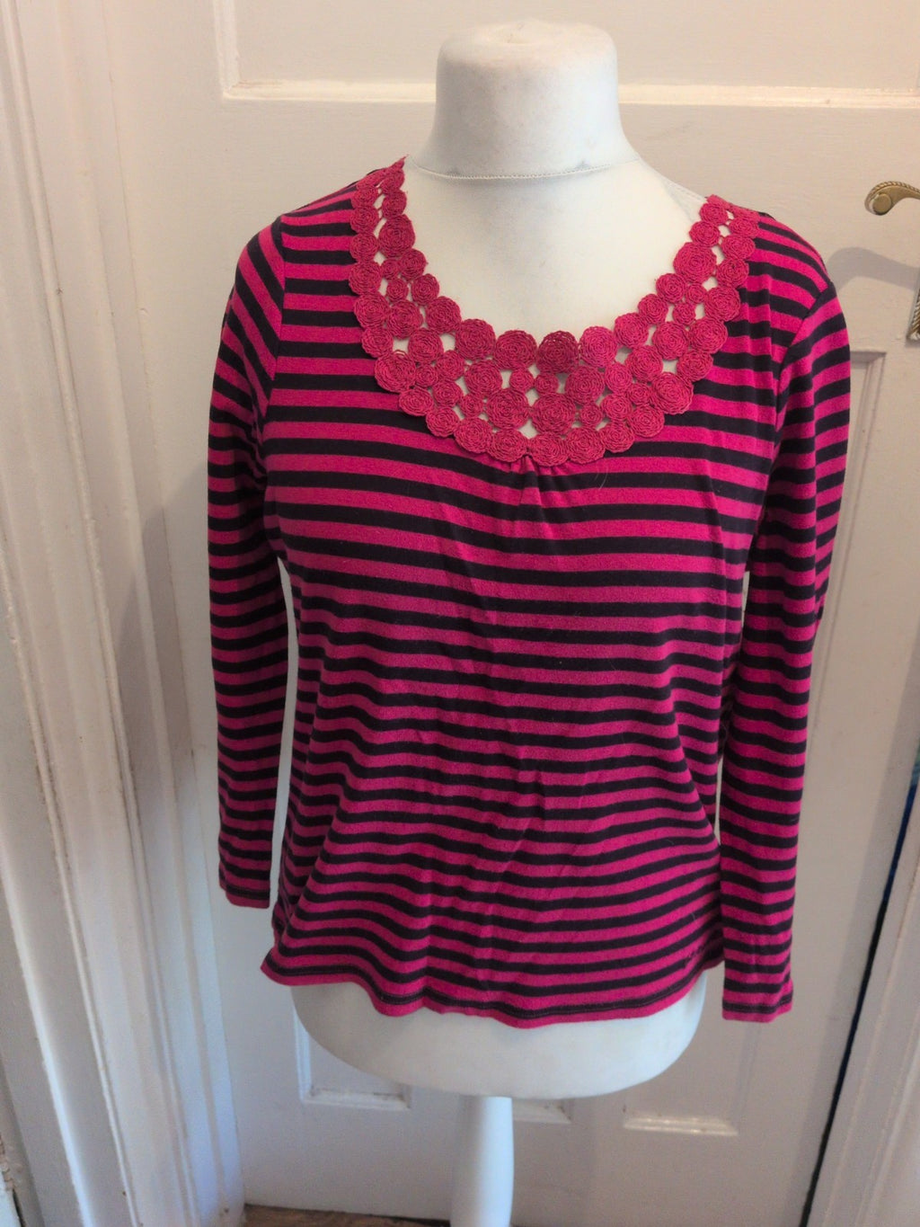 Maine New England 16 Pink Stripe Long Sleeve Blouse
