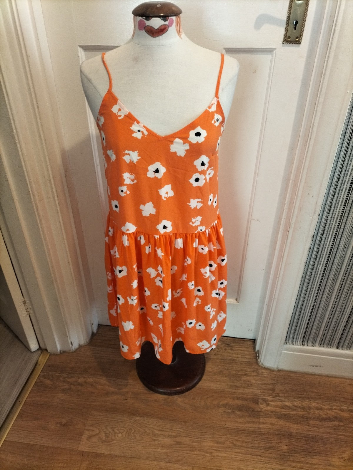 Ladies Pieces Size Small Orange White Floral Sleeveless Summer Dress