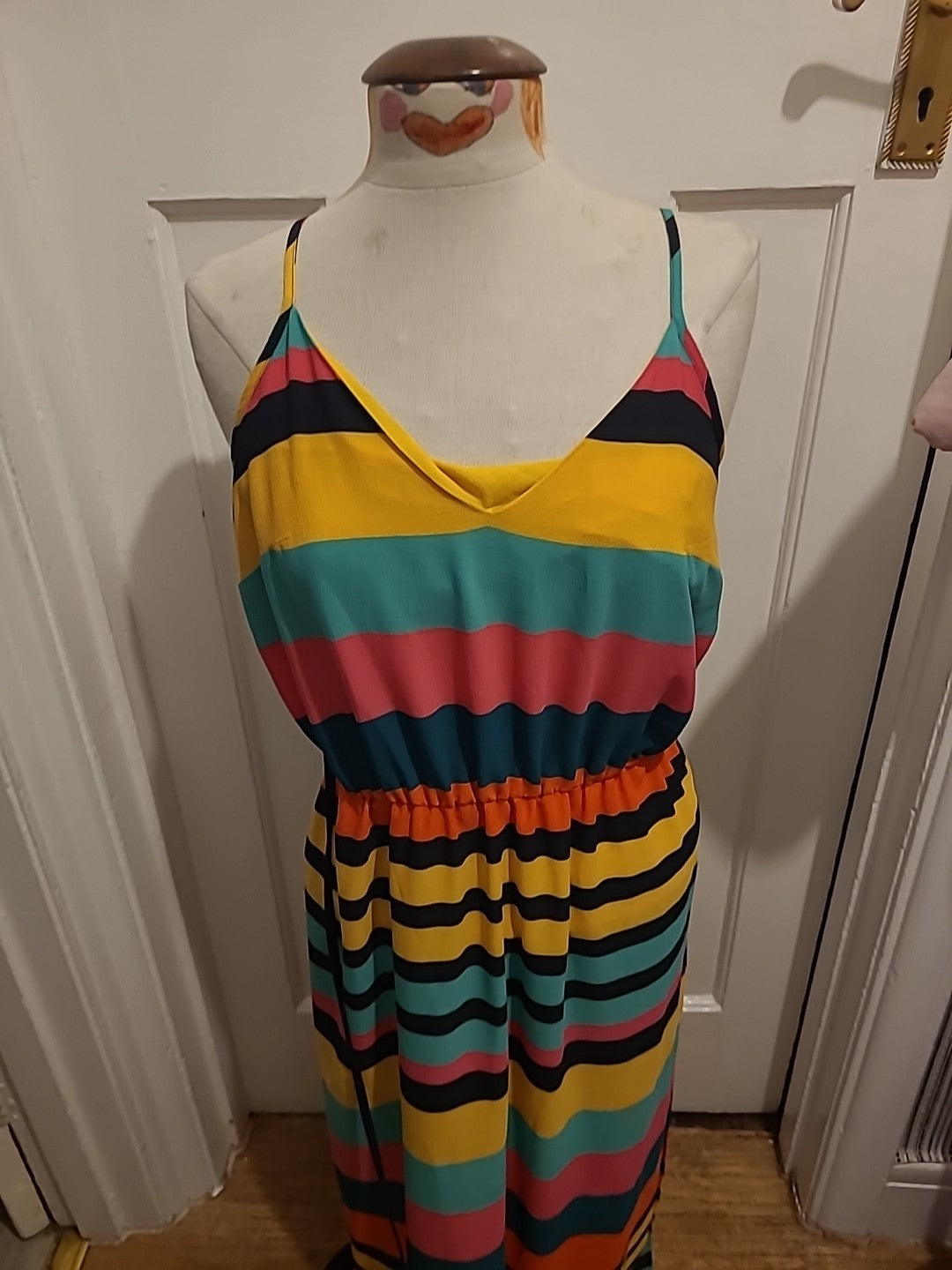 Ladies Holiday By F&F Size Medium Multicoloured Striped Long Length Dress