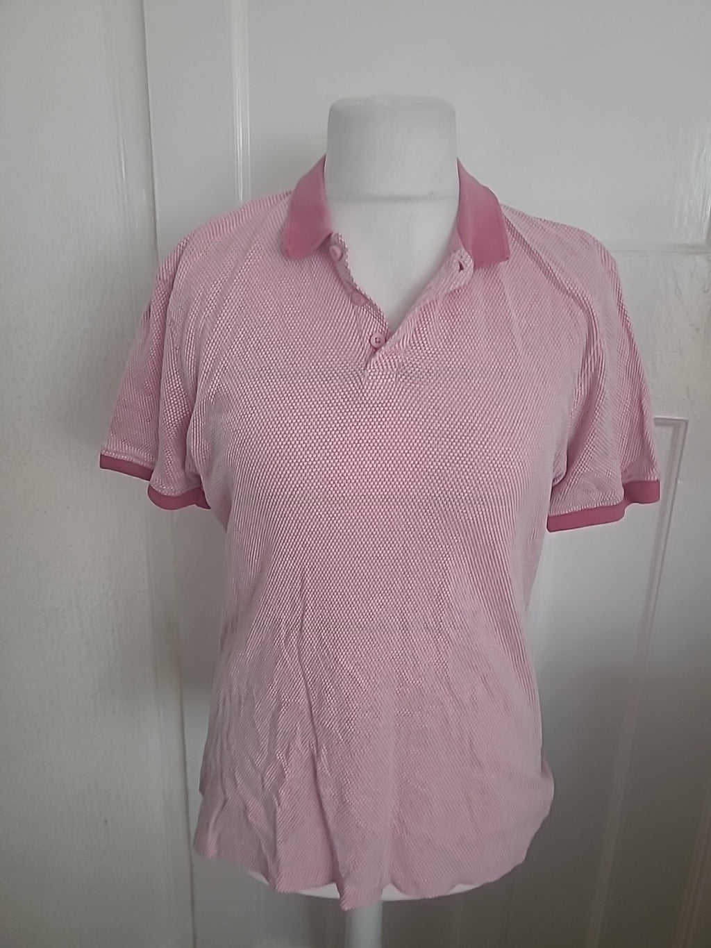 Mens 2nd Chapter Size Large Pink And White Short Sleeved Polo