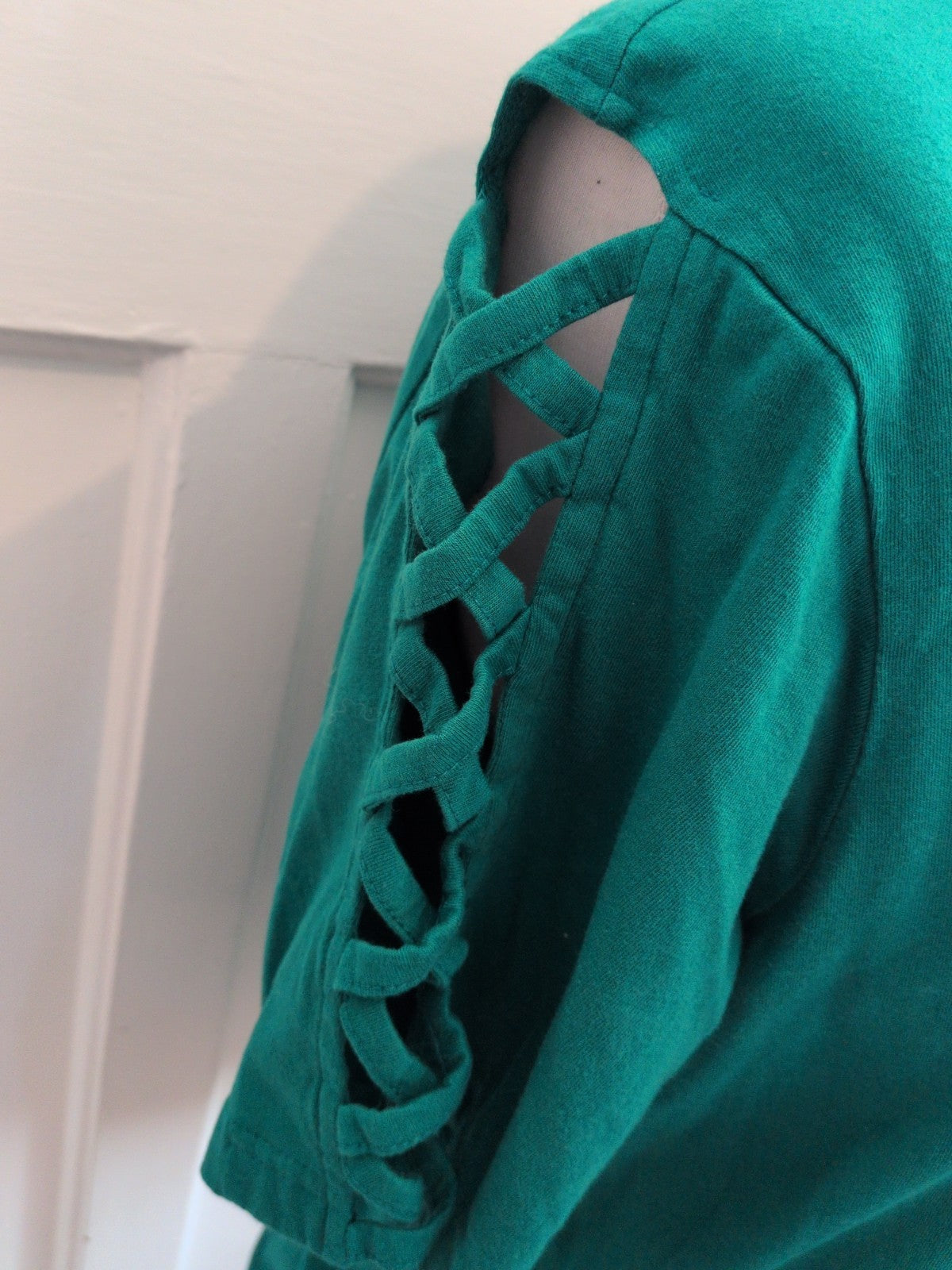 XL Green With Open Sleeves Short Sleeve T-shirt Blouse