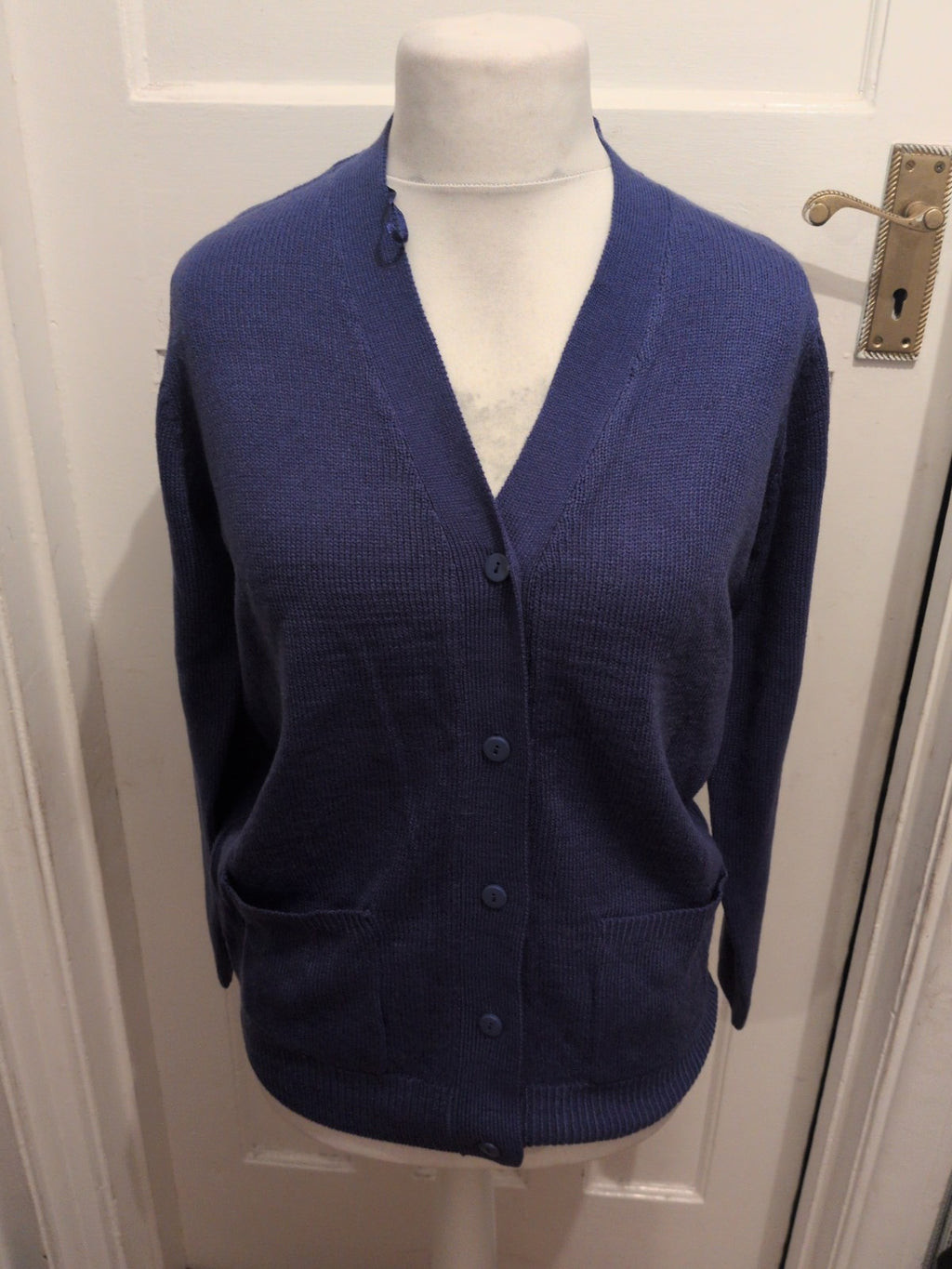 Ladies Damart Size Small 10-12 Blue Long Sleeve Buttoned Cardigan