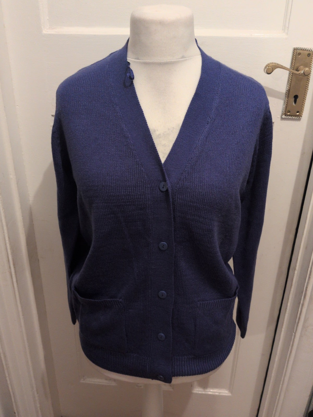Ladies Damart Size Small 10-12 Blue Long Sleeve Buttoned Cardigan