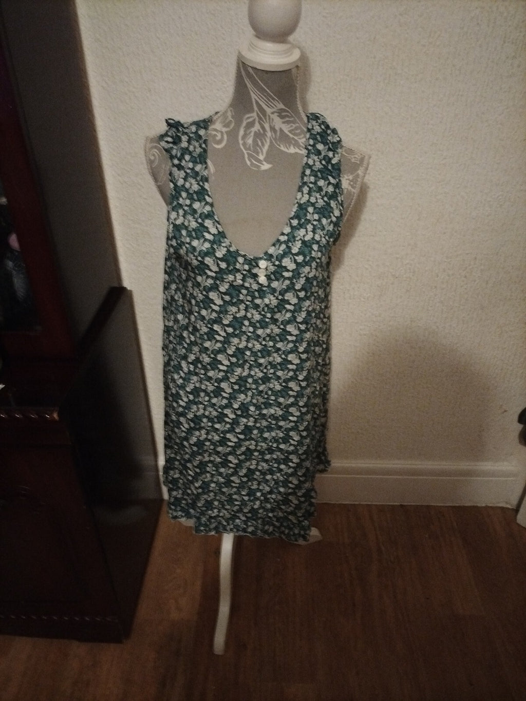 Ladies Lucky Style Xxl Green And White Sleeveless Dress