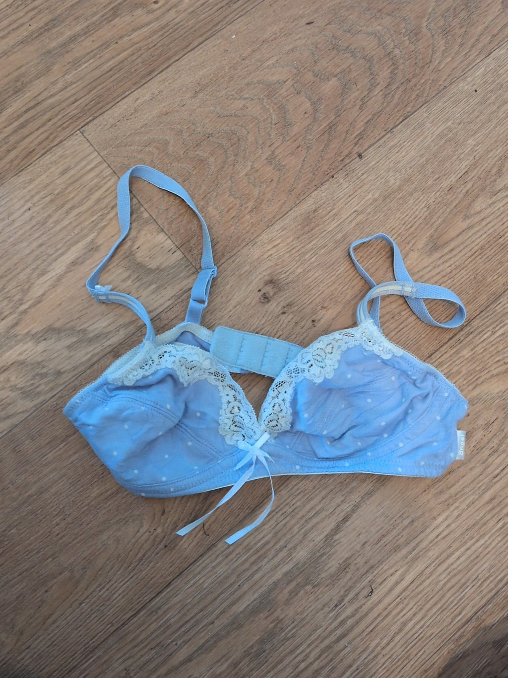 Marks And Spencer 32A Blue With White Frill No Pad No Wire Bra