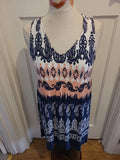 Ladies Tu Size 8 Peach/Navy/White Sleeveless Dress