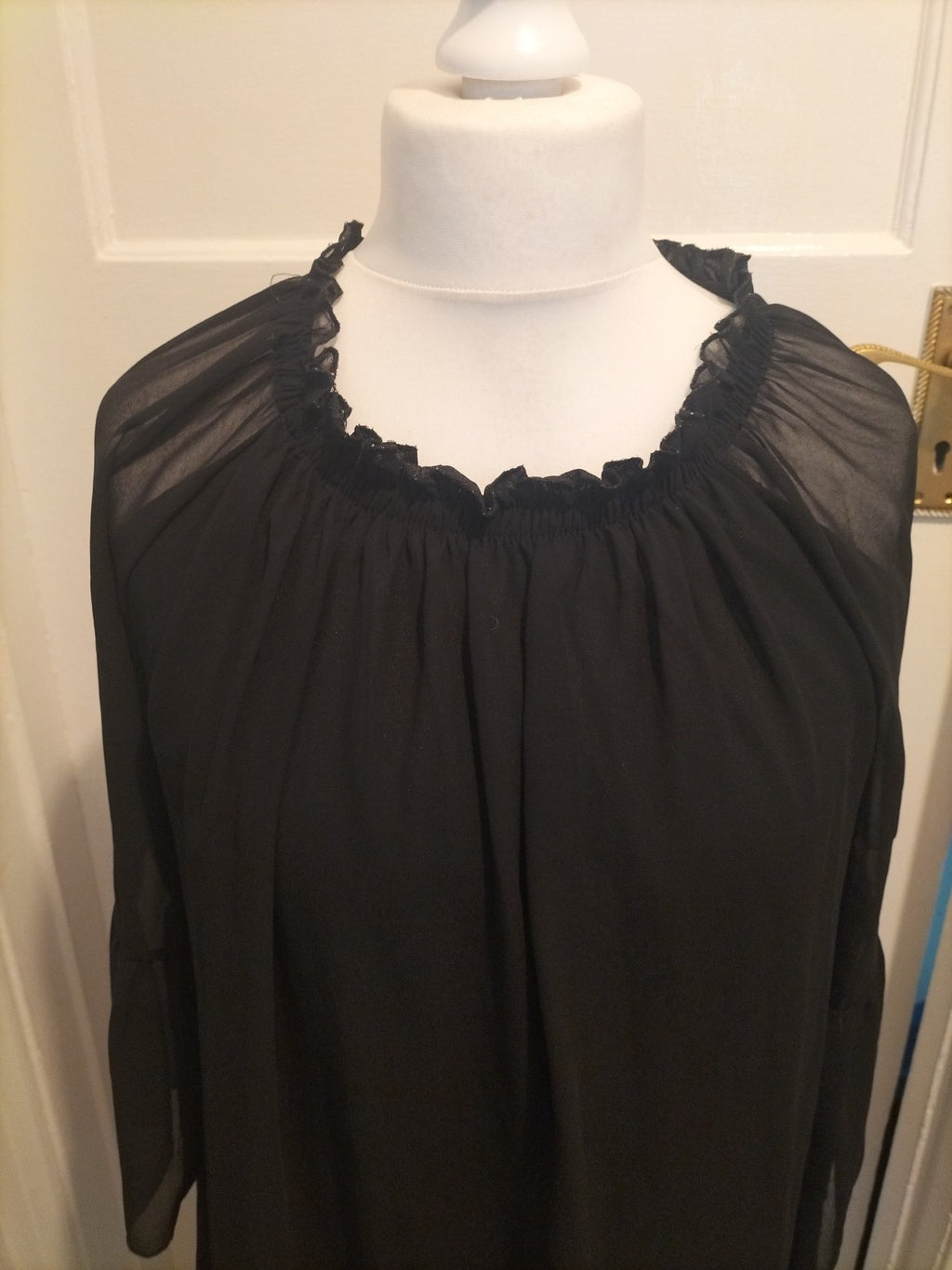Ladies Size Small Black Lined Elasticated Hem Blouse