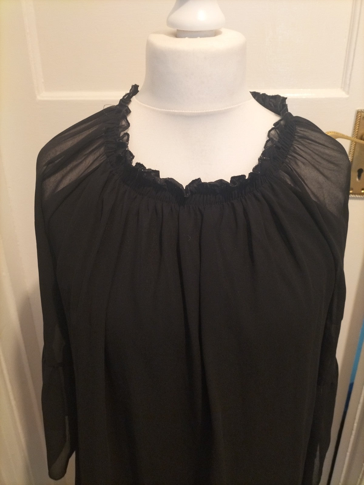Ladies Size Small Black Lined Elasticated Hem Blouse