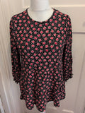 New Look 14 Black With Pink And Red Flowers Long Sleeve Blouse