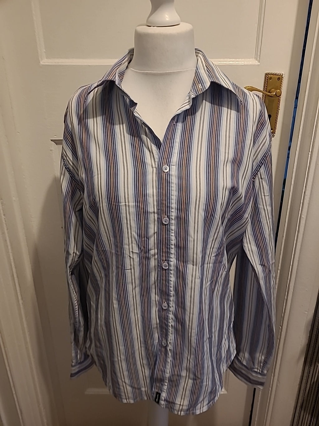 Mens Outrage Size 4 Multicoloured Striped Long Sleeved Shirt