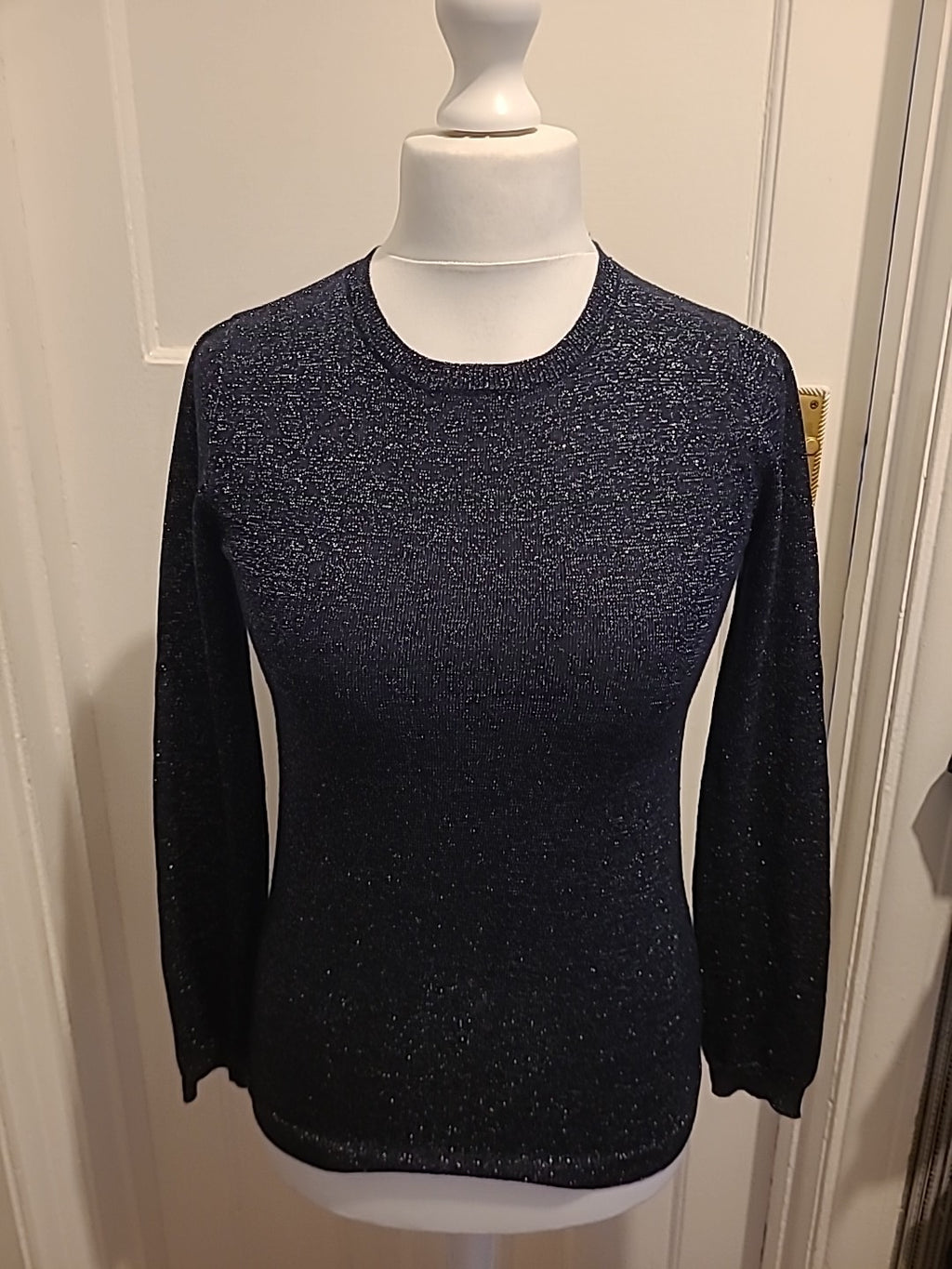 Ladies Primark Size 8 Black Ahimmer Sparkle Long Sleeved Blouse