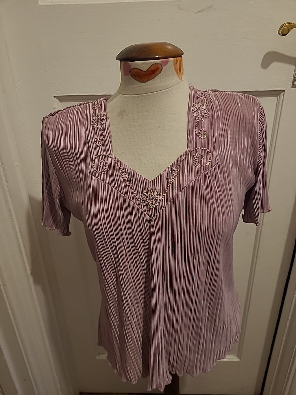 Ladies Forever Size Small Purple Crinkle Short Sleeved Blouse