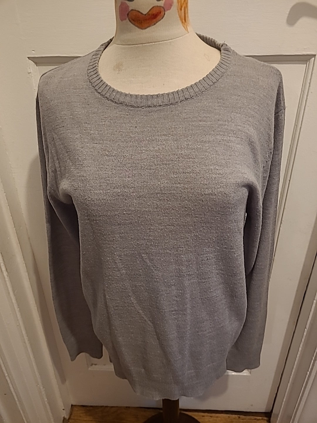 Mens Boohoo Size Medium Grey Round Neck Long Sleeve Jumper