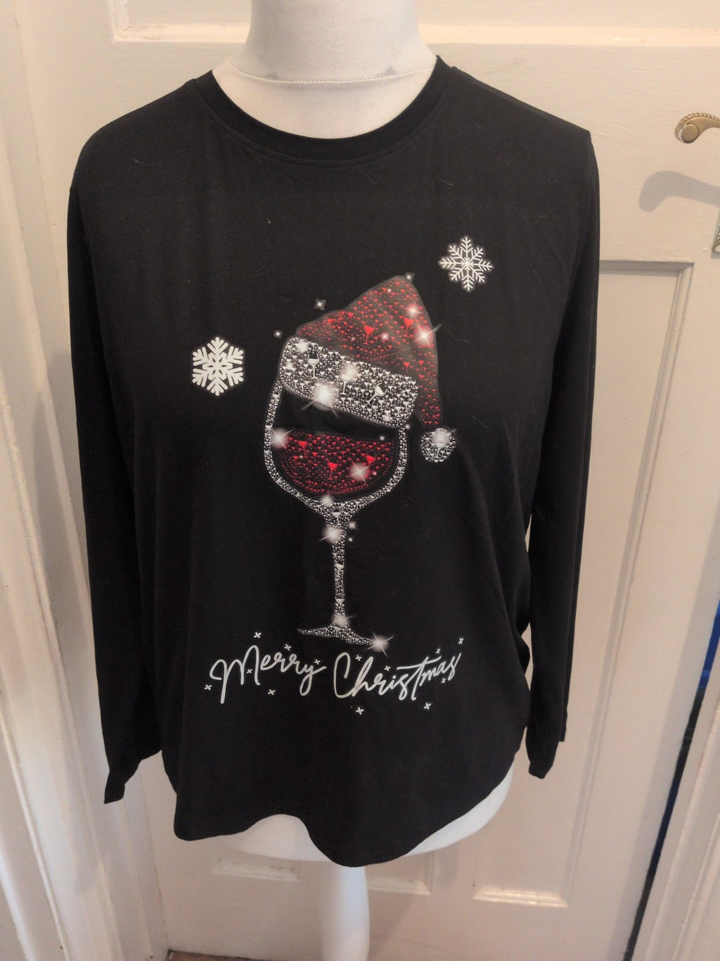 Large Black Merry Christmas Champagne Long Sleeve T-shirt
