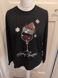 Large Black Merry Christmas Champagne Long Sleeve T-shirt