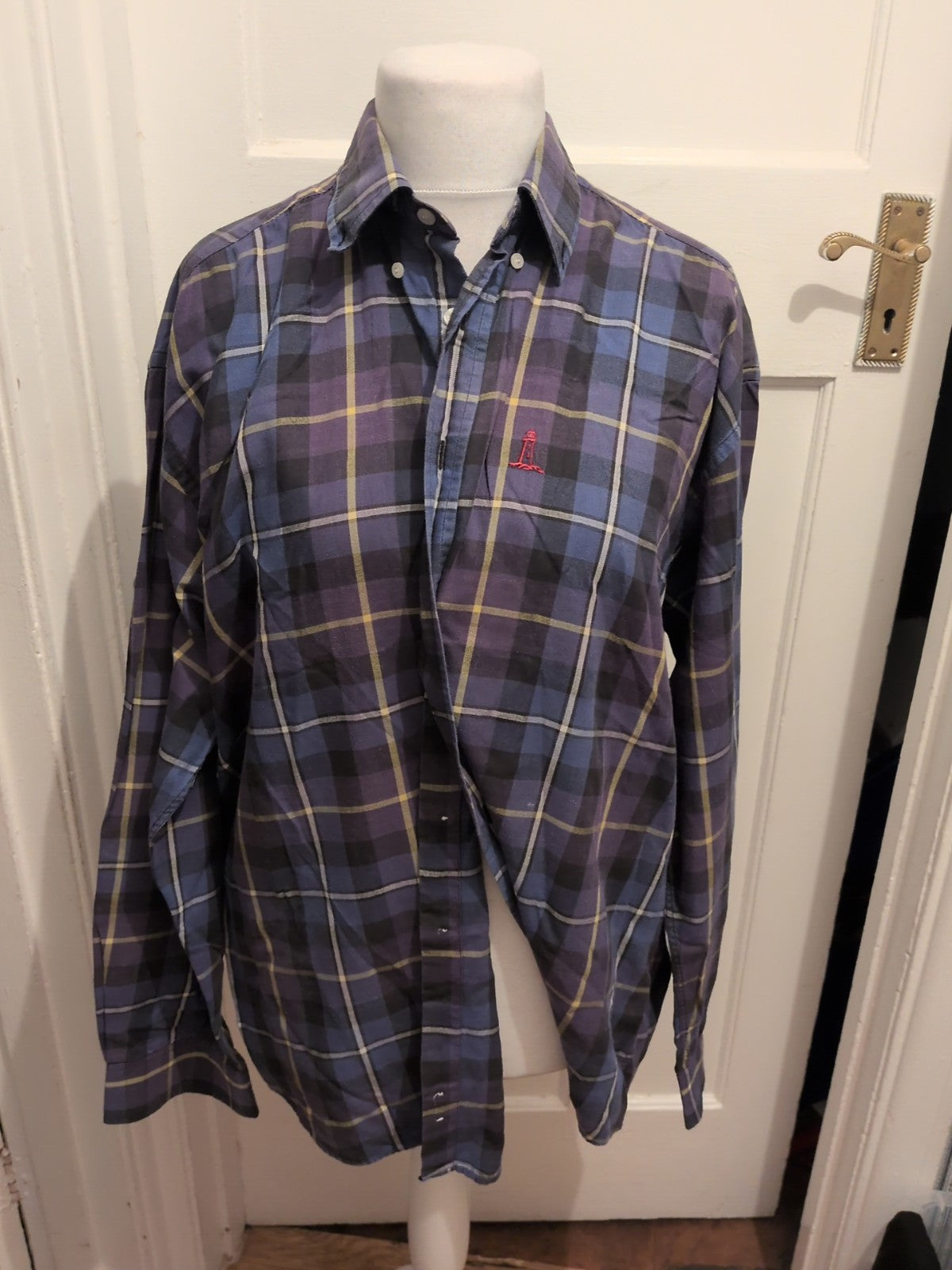 Rockport XL Navy Check Long Sleeve Shirt