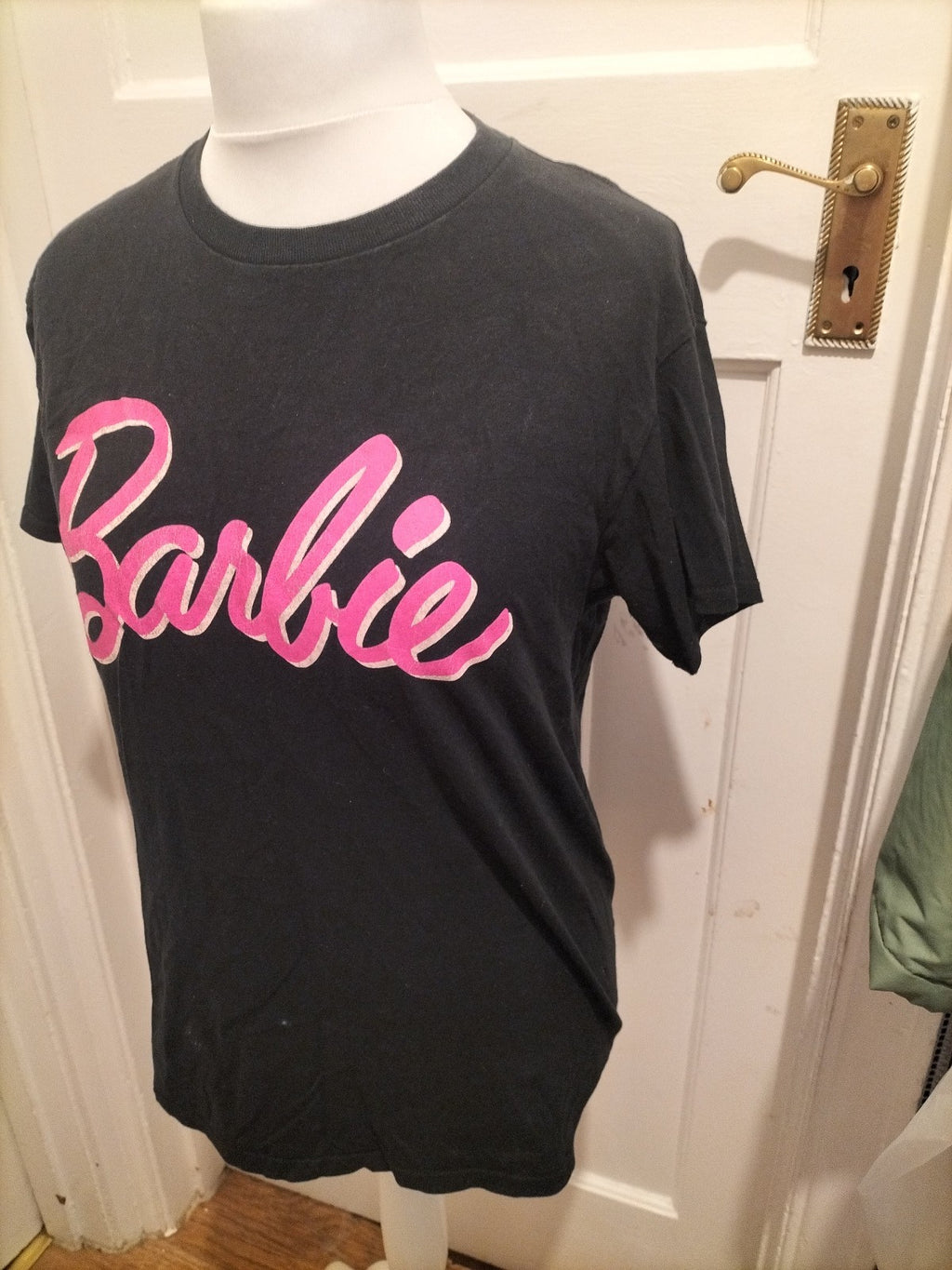 Ladies Barbie Size 10 Black And Pink Tshirt