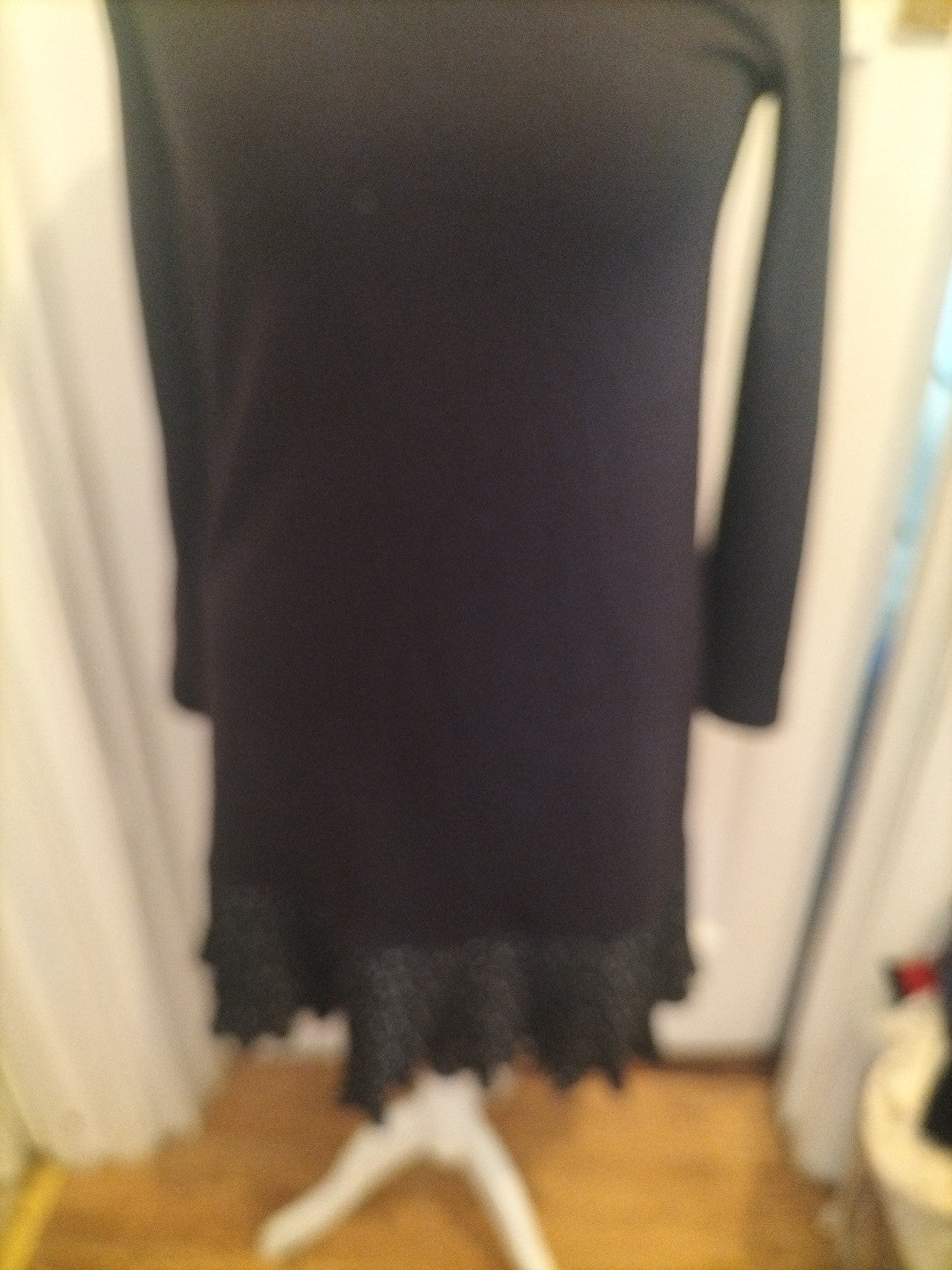 Tu Woman 12 Black Long Sleeved Long Length Dress With Polkadot Hem