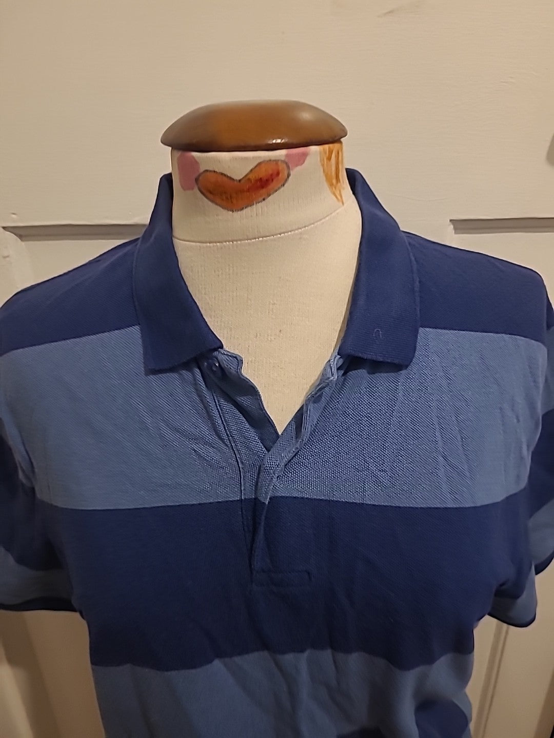 Mens M&S Size M Reg 2 Tone Navy Short Sleeved Striped Polo