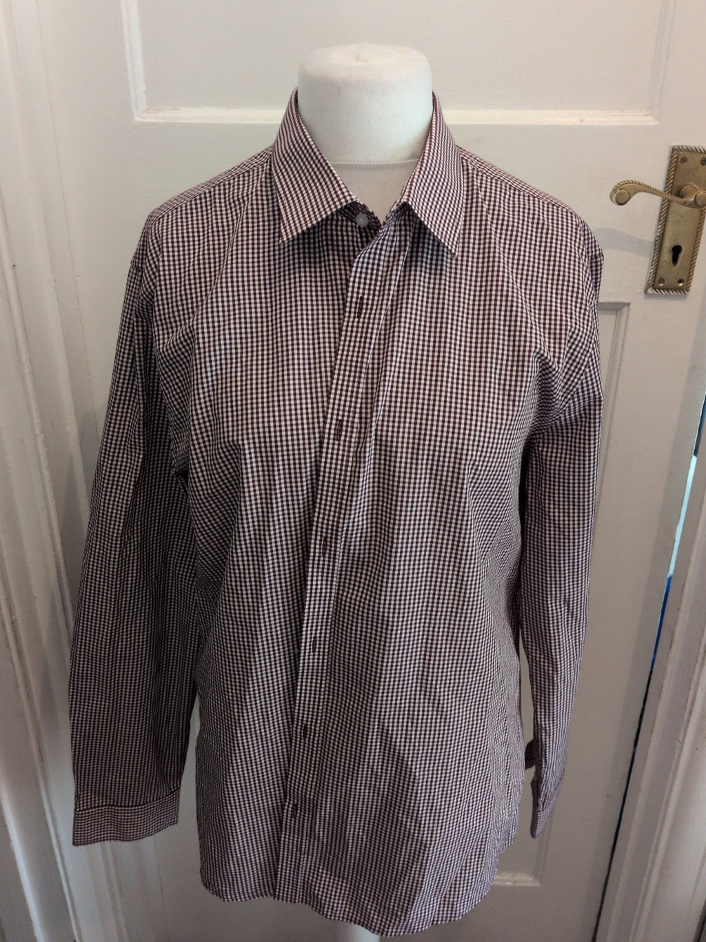 F&F 17.5 Slim Fit Long Sleeve Shirt Purple Check