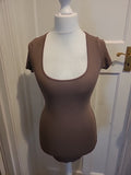 Ladies Prettylittlething Size 8 Brown Short Sleeved Pencil Dress