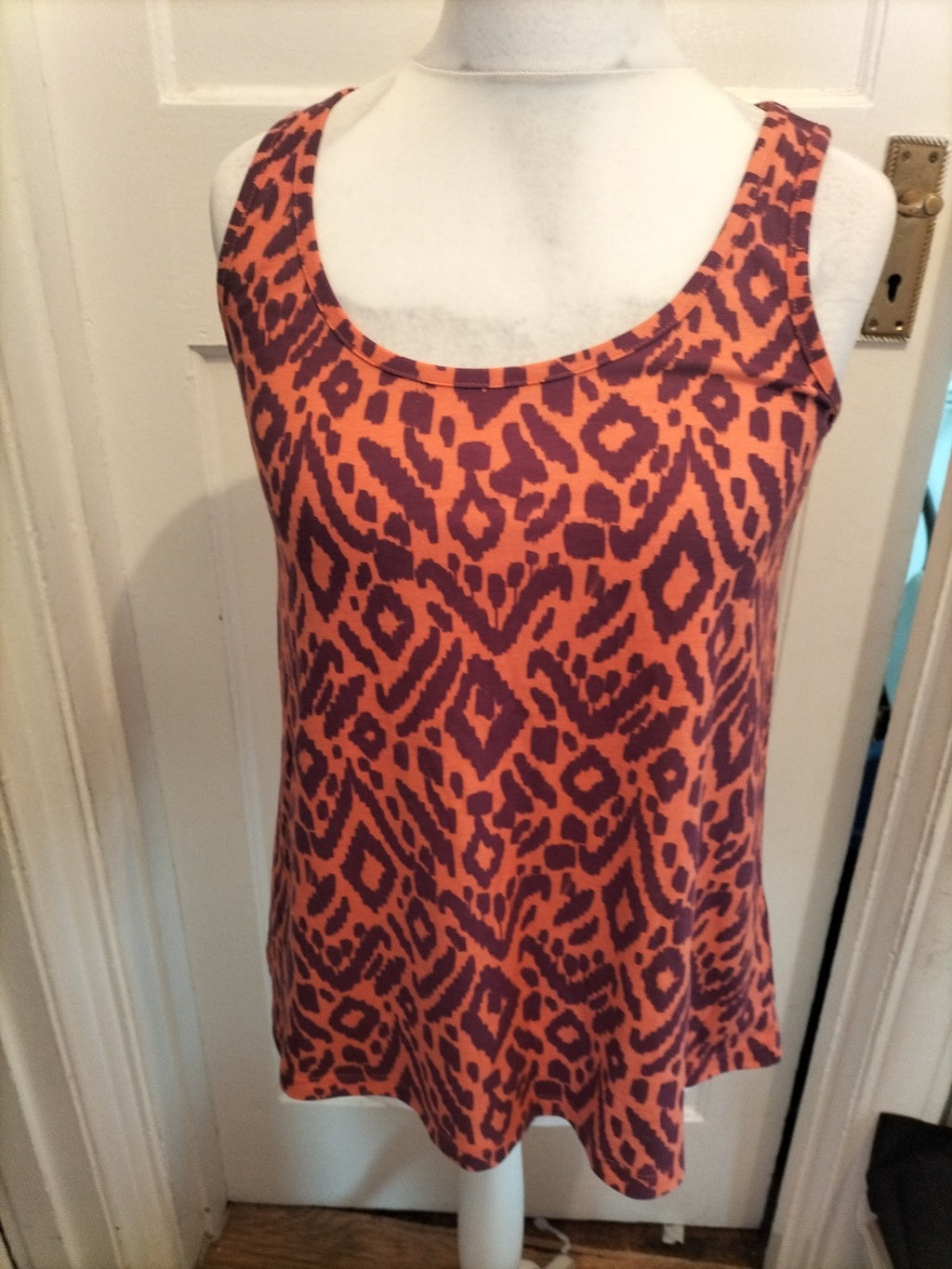 Ladies JD Williams Size 12 Orange And Purple Animal Print Sleeveless Tshirt