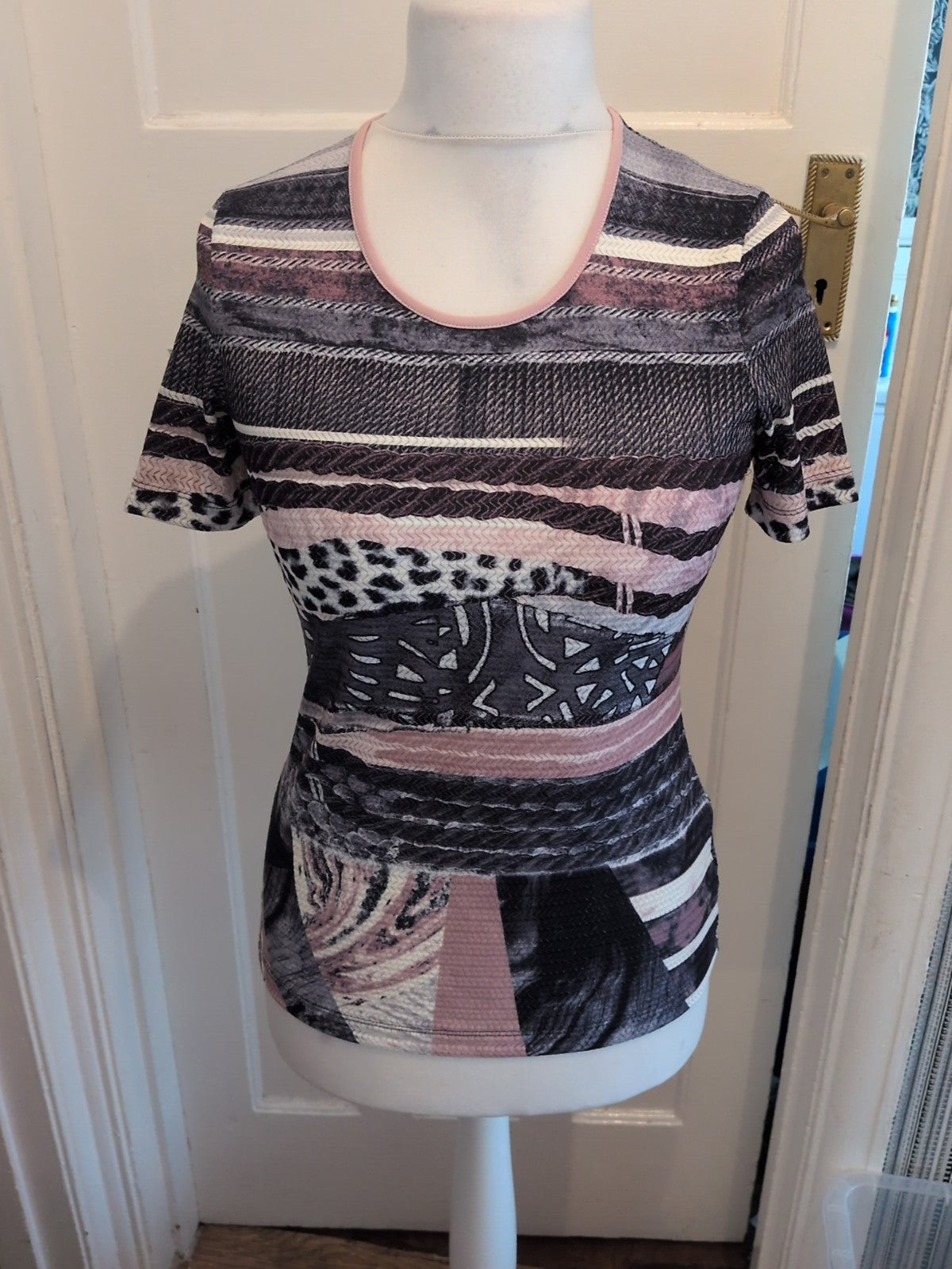 Gerry Weber 10 Grey Navy With Purple Short Sleeve T-shirt