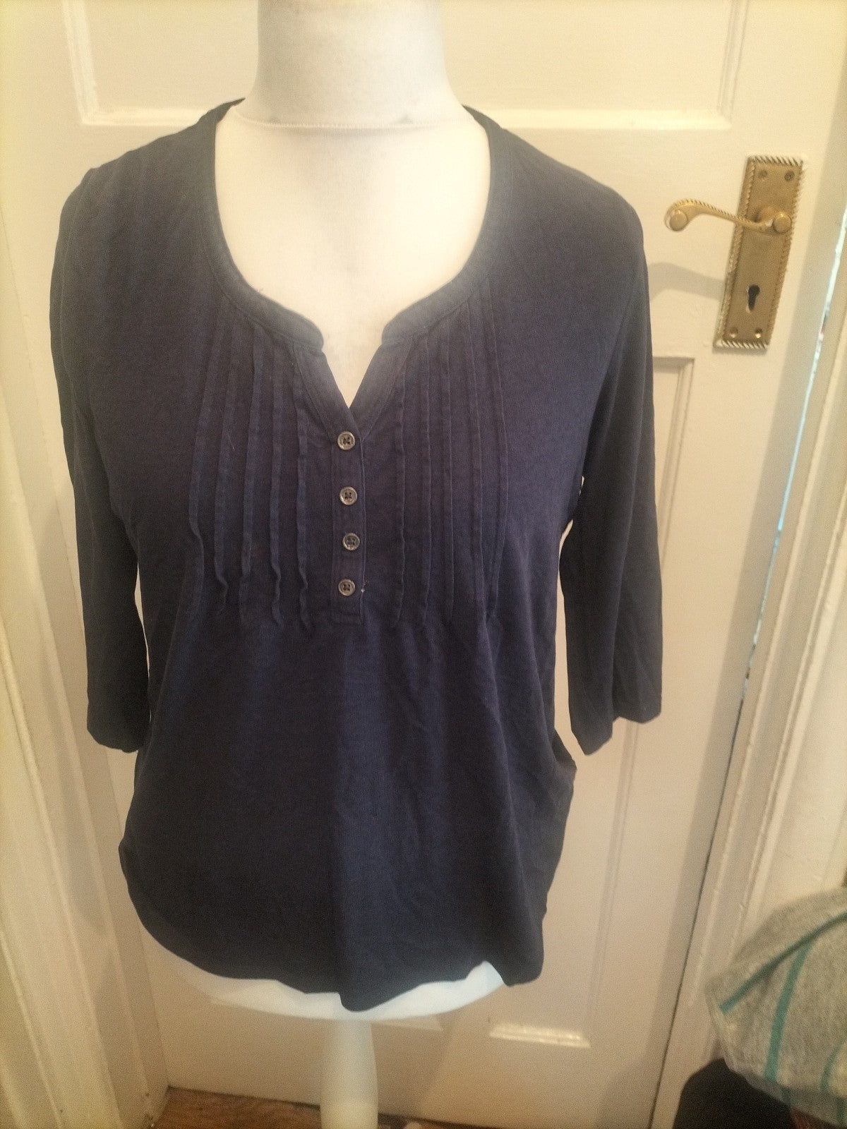 Ladies Tu Size 12 Navy Pleat Detail Panel Long Sleeved Blouse