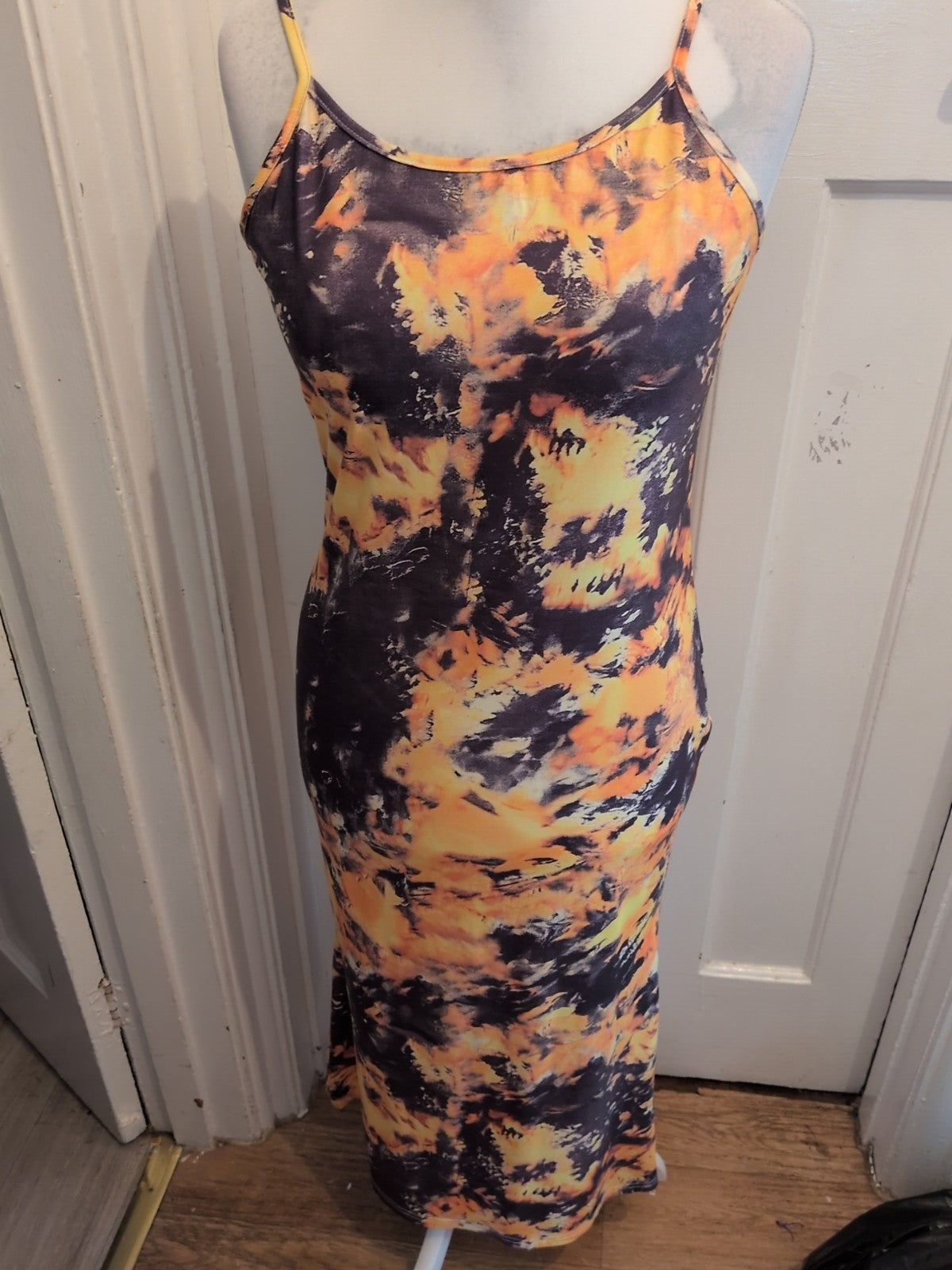 Ladies Yellow/black Long Sleeveless Dress Size Xl[16] Free Delivery
