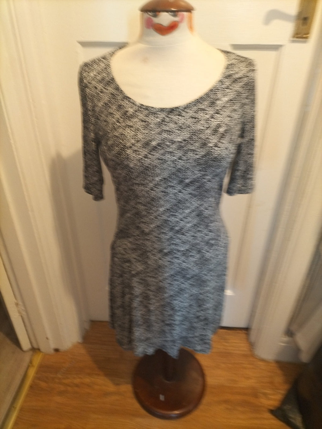 Ladies George Size 14 Black And White Patterned Short Sleeved Flare Dress