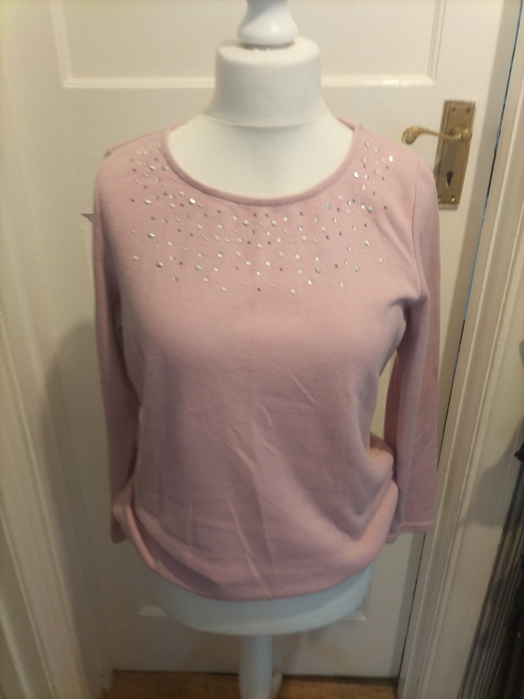 Ladies Bonmarche Size 14 Pink Sequin Long Sleeve Blouse