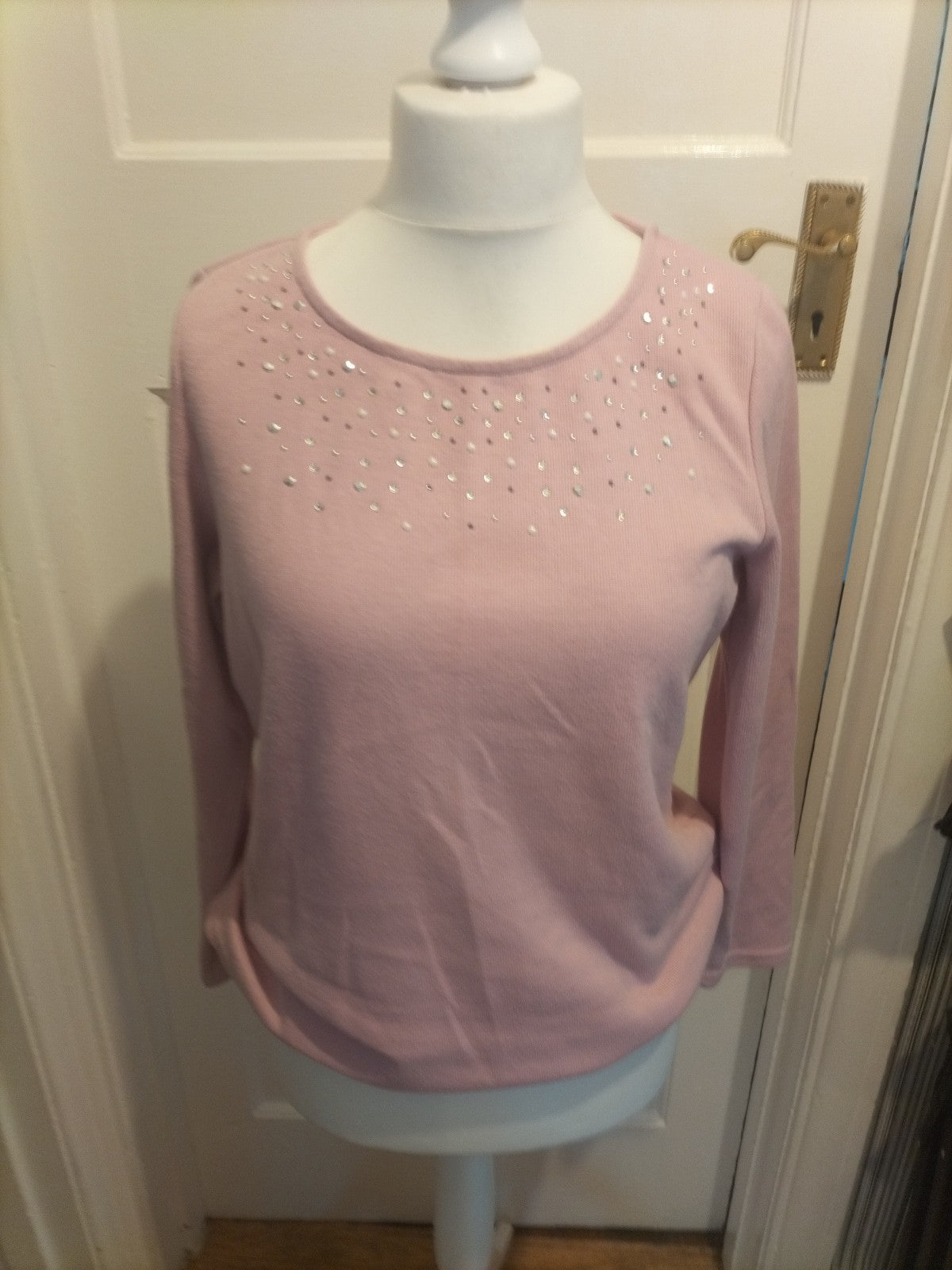 Ladies Bonmarche Size 14 Pink Sequin Long Sleeve Blouse