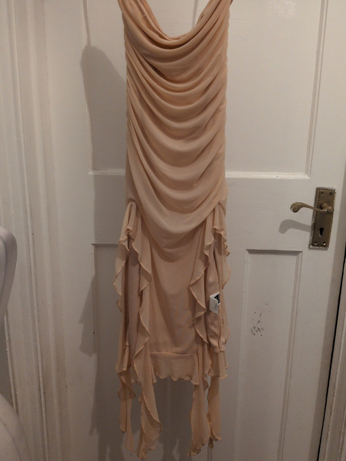 shein Size Medium Petite Bright Beige Ruched Sleeveless Strapless Midi Dress