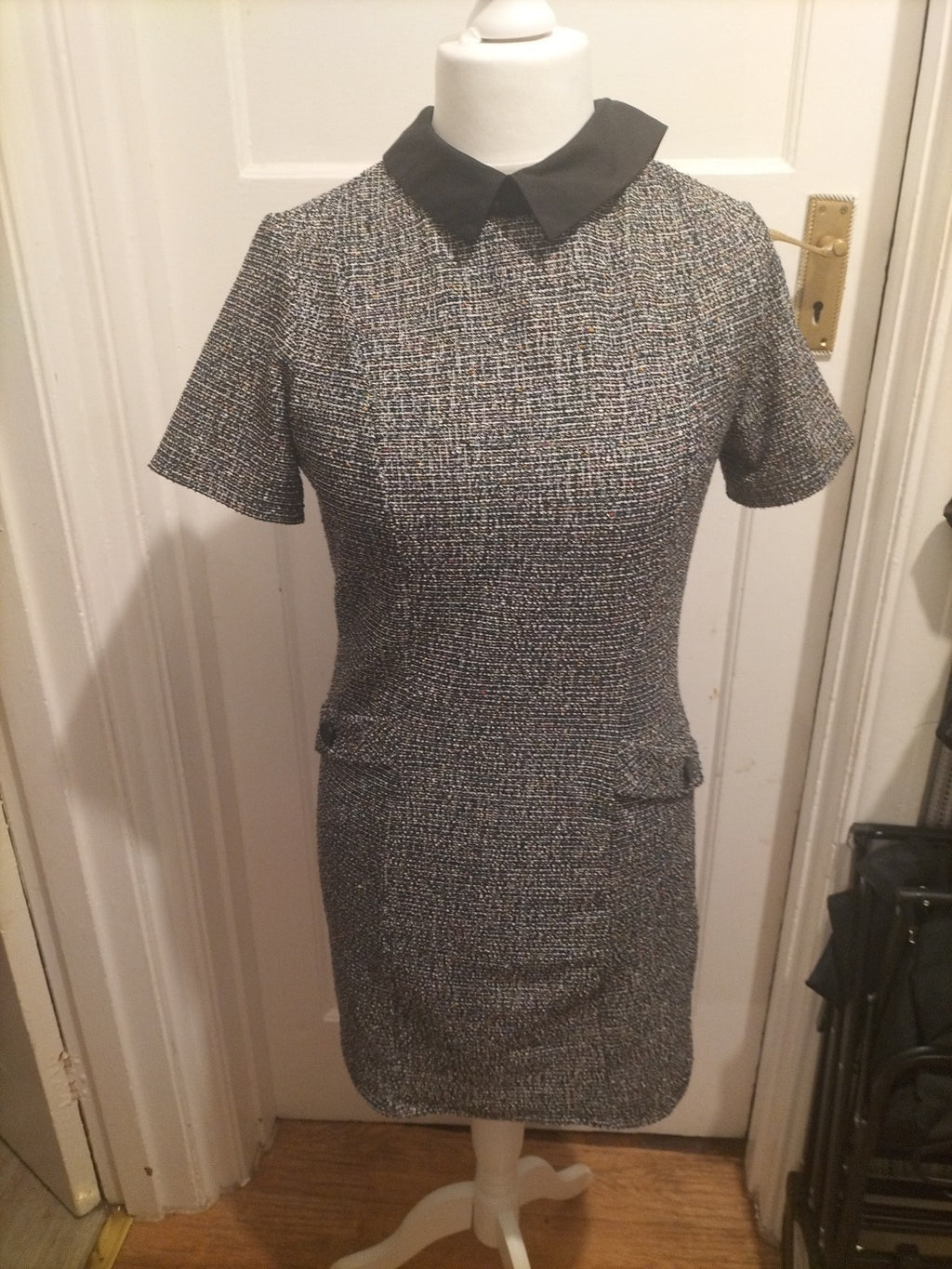 Ladies George Size 12 Black/White/Orange Fleck Collared Dress