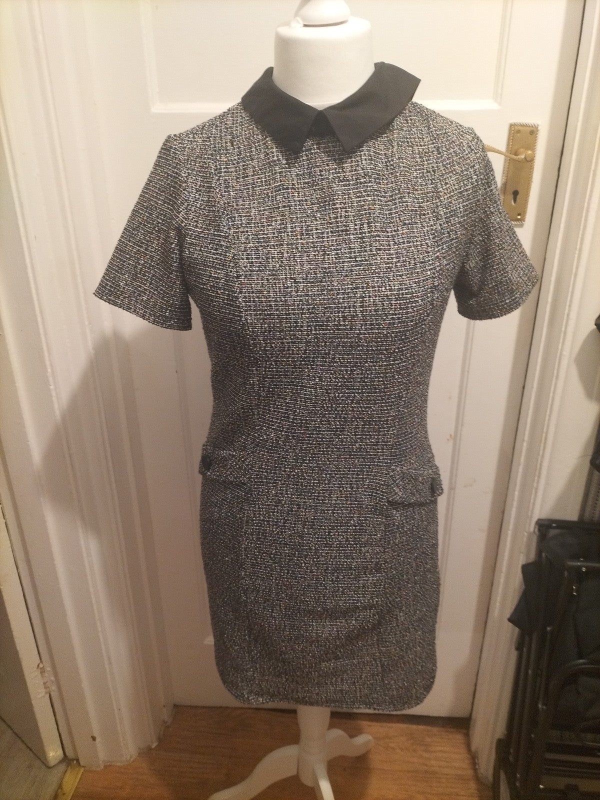 Ladies George Size 12 Black/White/Orange Fleck Collared Dress