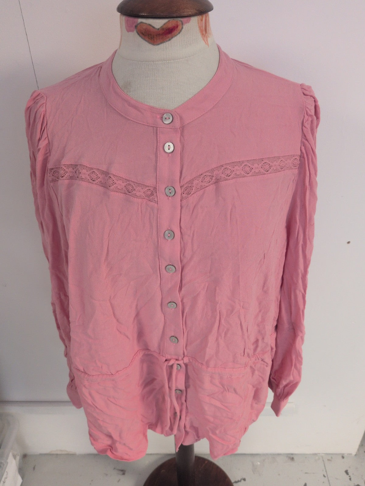 M&S Collection 16 Pink Long Sleeve Buttoned Blouse