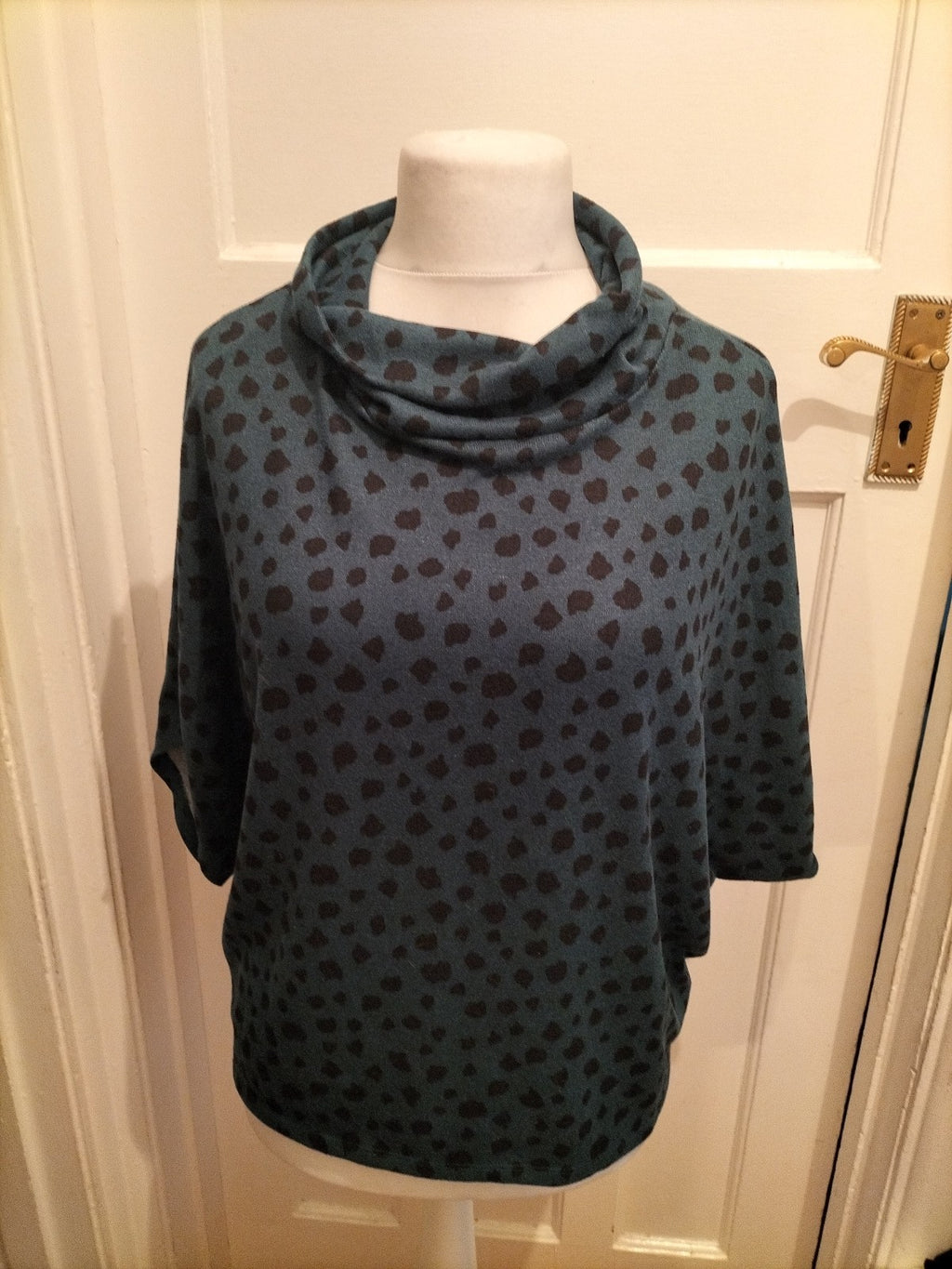 Apricot 12 Green And Black High Neck Poncho Jumper