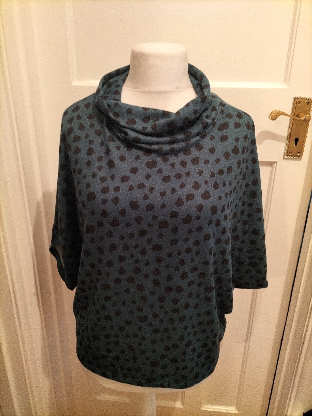 Apricot 12 Green And Black High Neck Poncho Jumper